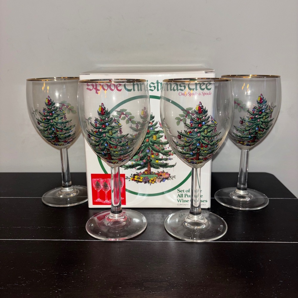 Spode | Christmas Tree | All Purpose Wine Glasses | Set of 4 | Holiday Stemware